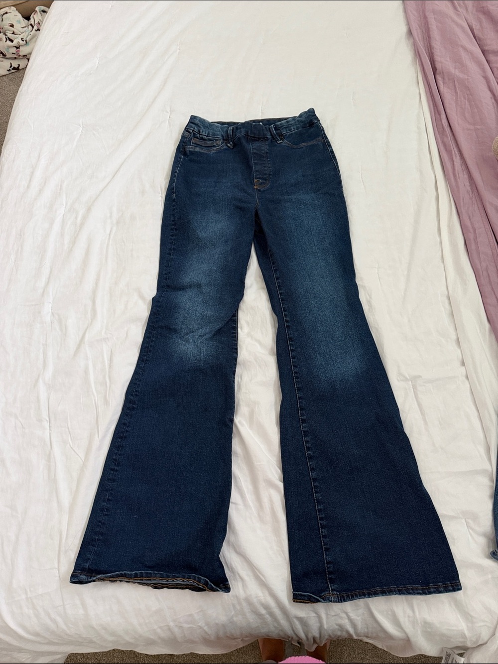 Good American Dark Blue High-Rise Flared Jeans